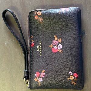 Coach Black Wristlet with Floral Accents